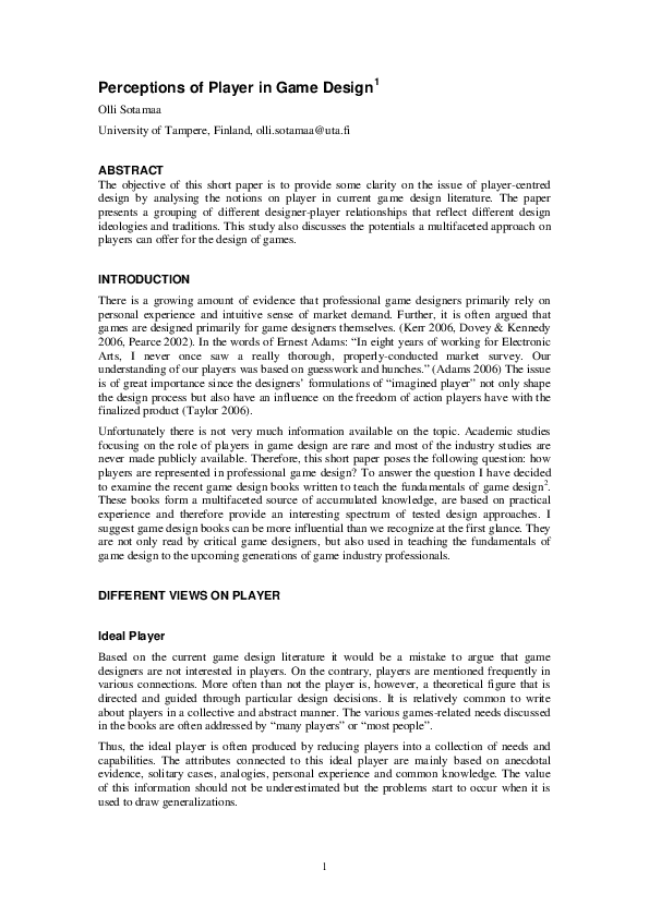 (PDF) Perceptions of Player in Game Design 1