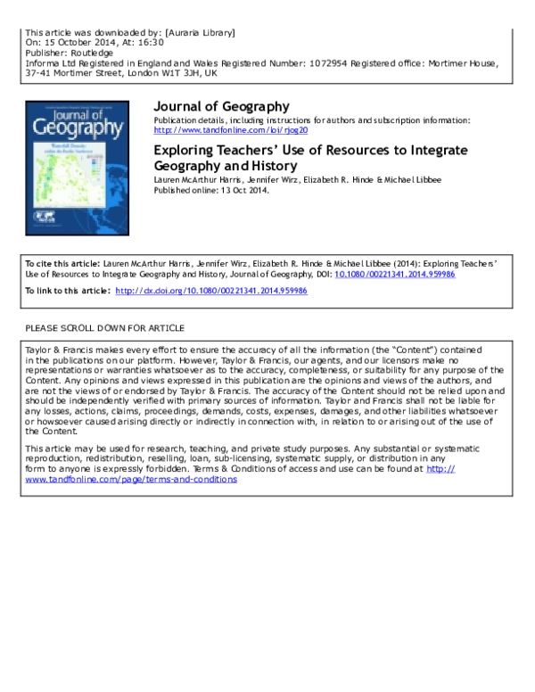 (PDF) Exploring Teachers' Use of Resources to Integrate Geography and ...