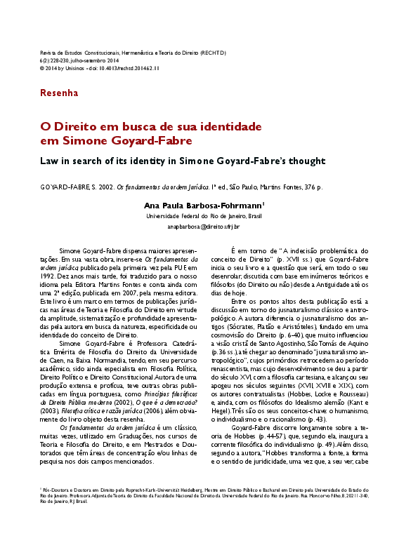 (PDF) O Direito em Busca de sua Identidade em Simone GoyardFabre