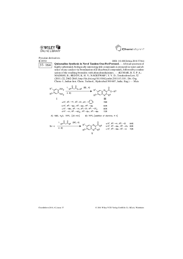 (PDF) Quinoxaline Synthesis in Novel Tandem One-Pot Protocol.
