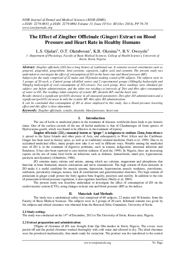 (PDF) The Effect of Zingiber Officinale (Ginger) Extract on Blood ...
