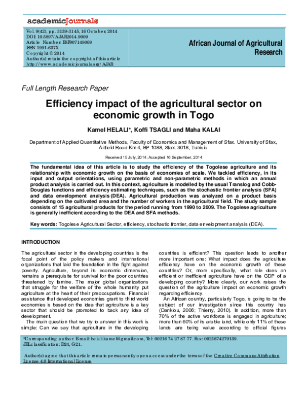 (PDF) Efficiency Impact of the agricultural sector on economic growth ...