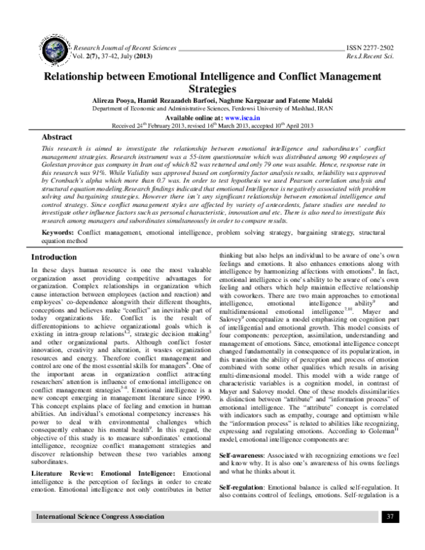 (PDF) Relationship between Emotional Intelligence and Conflict ...