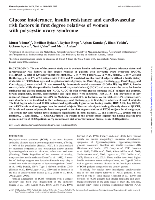 (PDF) Glucose intolerance, insulin resistance and cardiovascular risk ...