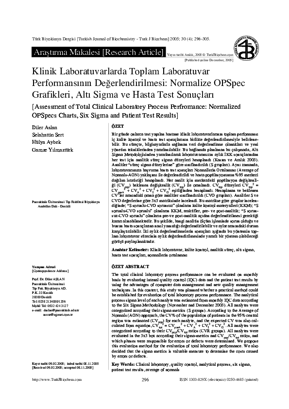 (PDF) Klinik Laboratuvarlarda Toplam Laboratuvar Performansinin ...