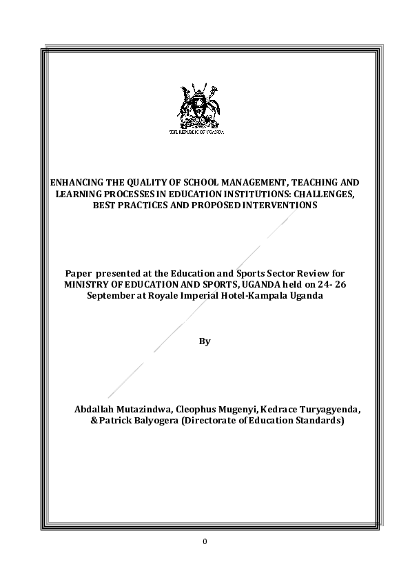 (DOC) ENHANCING THE QUALITY OF SCHOOL MANAGEMENT, TEACHING AND LEARNING ...