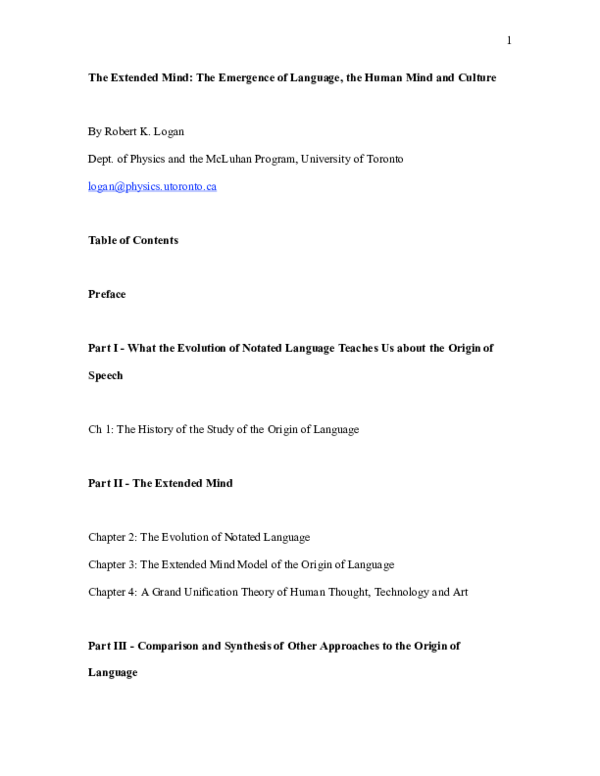 (PDF) The Extended Mind: The Emergence of Language, the Human Mind, and ...