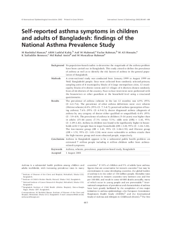 (PDF) Selfreported asthma symptoms in children and adults of