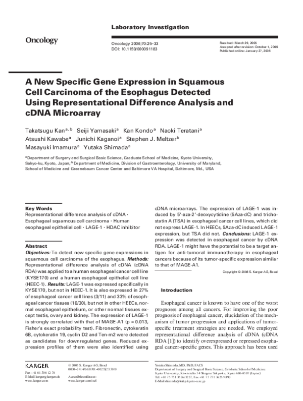 (PDF) A New Specific Gene Expression in Squamous Cell Carcinoma of the ...