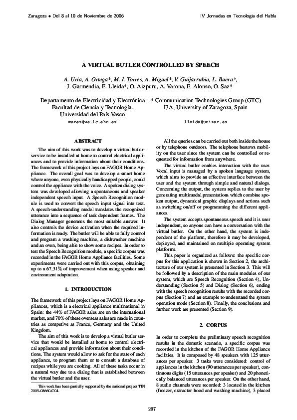 (PDF) A VIRTUAL BUTLER CONTROLLED BY SPEECH