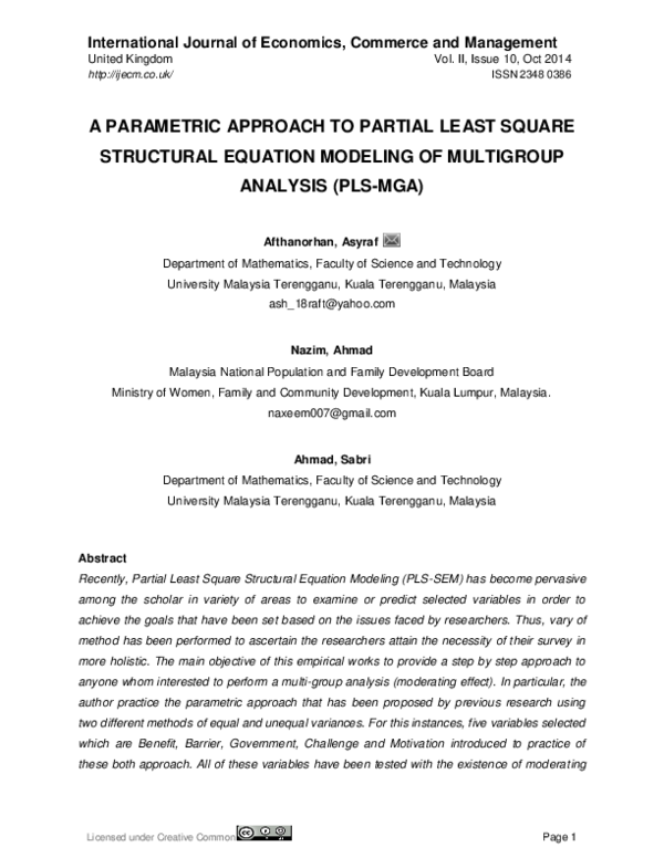 (PDF) A PARAMETRIC APPROACH TO PARTIAL LEAST SQUARE STRUCTURAL EQUATION