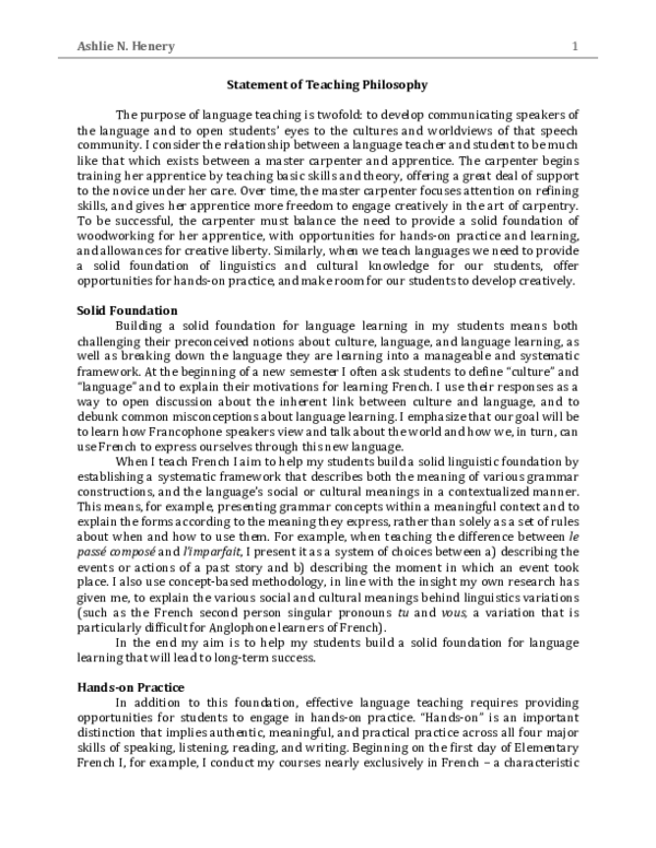 Teaching Philosophy Language Courses Ashlie Henery Academia.edu