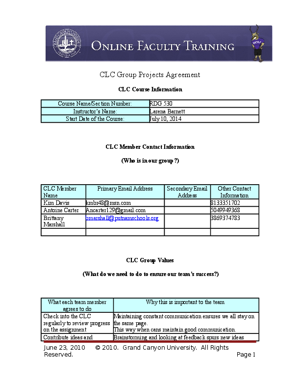 (DOC) CLC Group Projects Agreement CLC Course Information Kim Davis