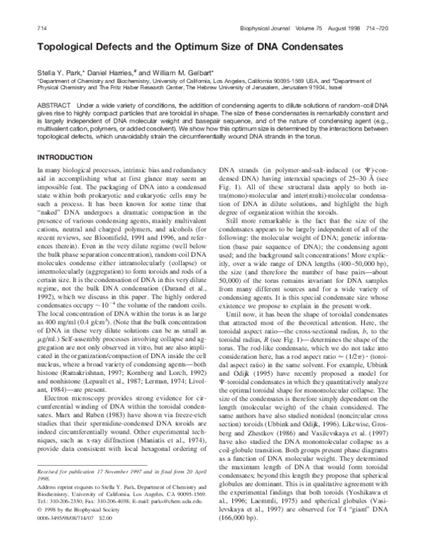 (PDF) Topological Defects and the Optimum Size of DNA Condensates