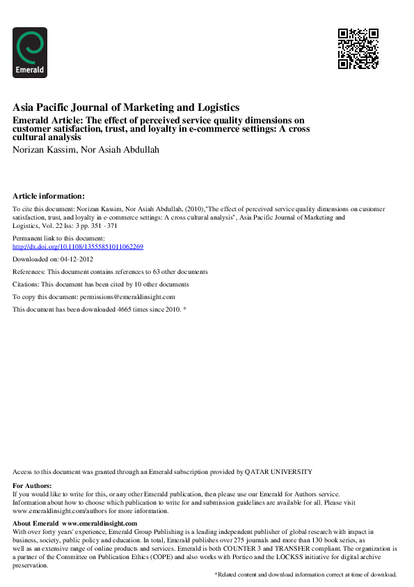 (PDF) The effect of perceived service quality dimensions on customer ...