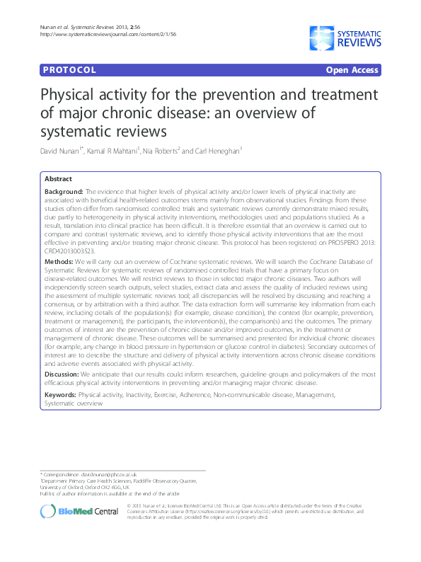 (PDF) Physical activity for the prevention and treatment of major