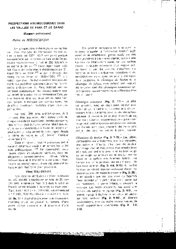 Prospections archéologiques dans les vallées de Fasa et de Darab