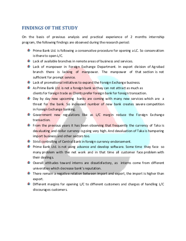 FINDINGS OF THE STUDY