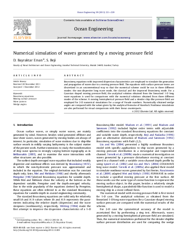 (PDF) Numerical simulation of waves generated by a moving pressure field