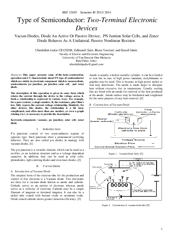 (DOC) Type of Semiconductor TwoTerminal Electronic Devices Ubaidullah Jaafar Academia.edu