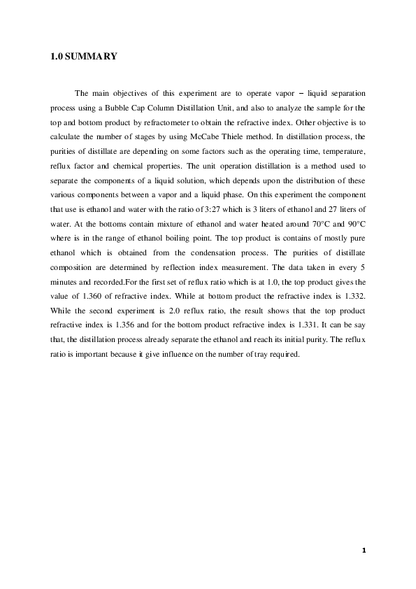 (PDF) Lab Report Distillation Of Bubble Cap Column mescopio Aisyah