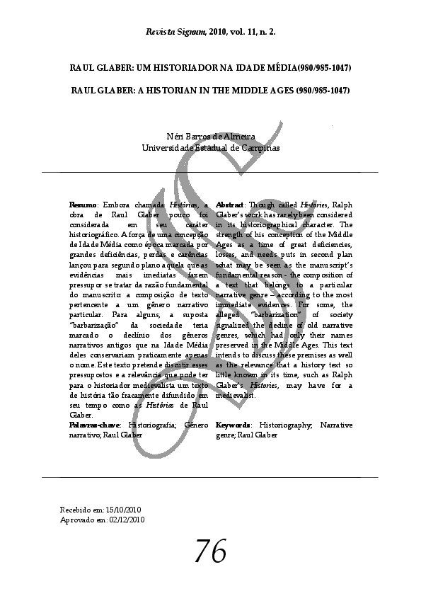 Raul Glaber. Um historiador na Idade Média (980/985-1047)