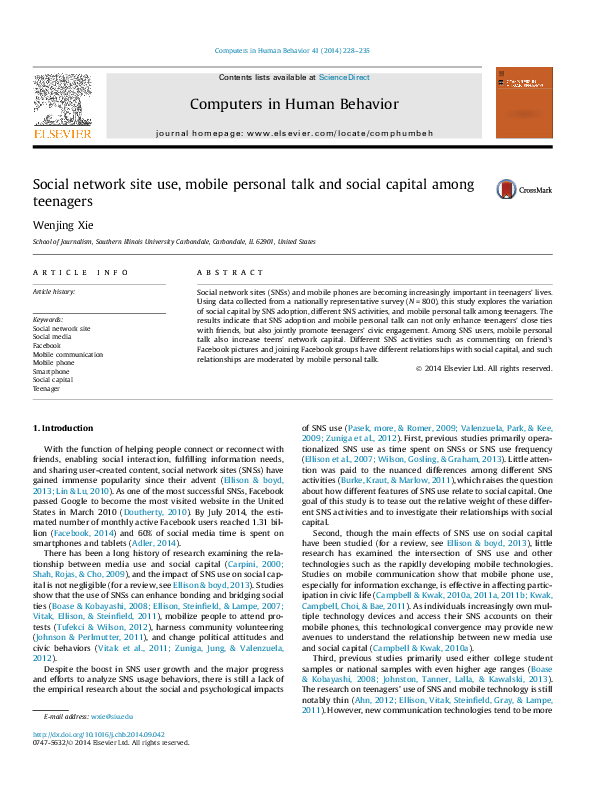 (PDF) Social network site use, mobile personal talk and social capital ...