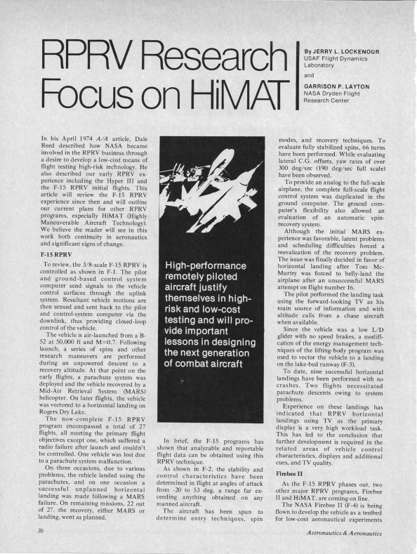 (PDF) RPRV research focus on HiMAT