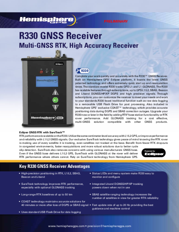 R330 GNSS Receiver Multi-GNSS RTK, High Accuracy Receiver Key R330 GNSS ...