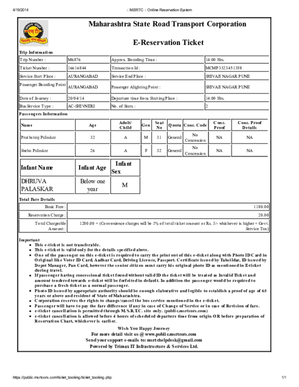  pdf maharashtra state road transport corporation e reservation ticket