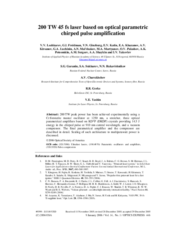 (PDF) 200 TW 45 fs laser based on optical parametric chirped pulse ...