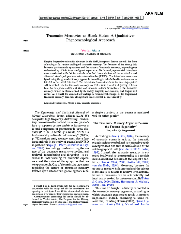  pdf traumatic memories as black holes a qualitative