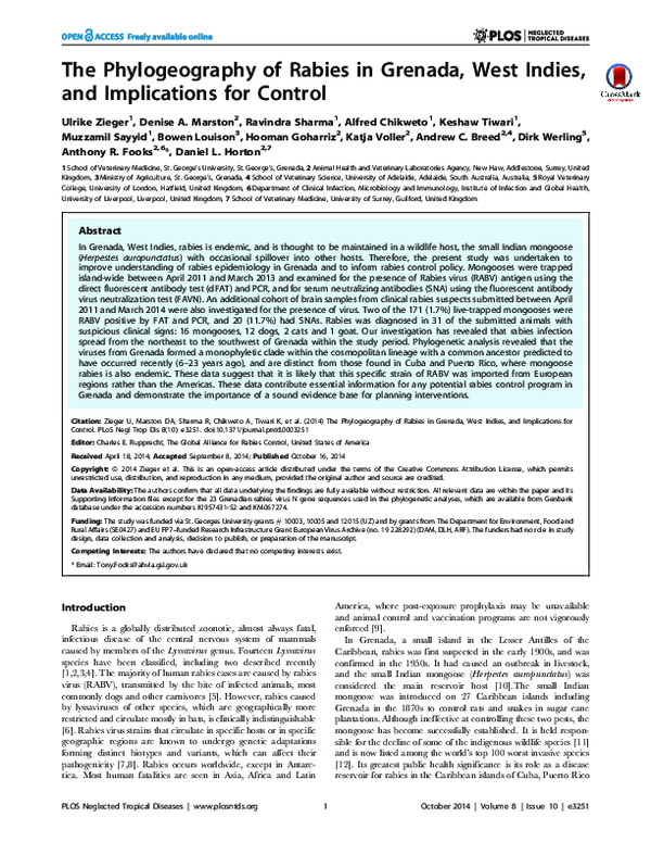 (PDF) The Phylogeography of Rabies in Grenada, West Indies, and ...