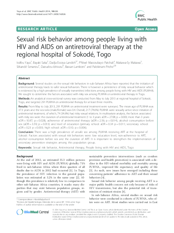 (PDF) R Sexual risk behavior among people living with HIV and AIDS on ...