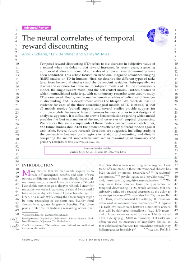 (PDF) The neural correlates of temporal reward discounting
