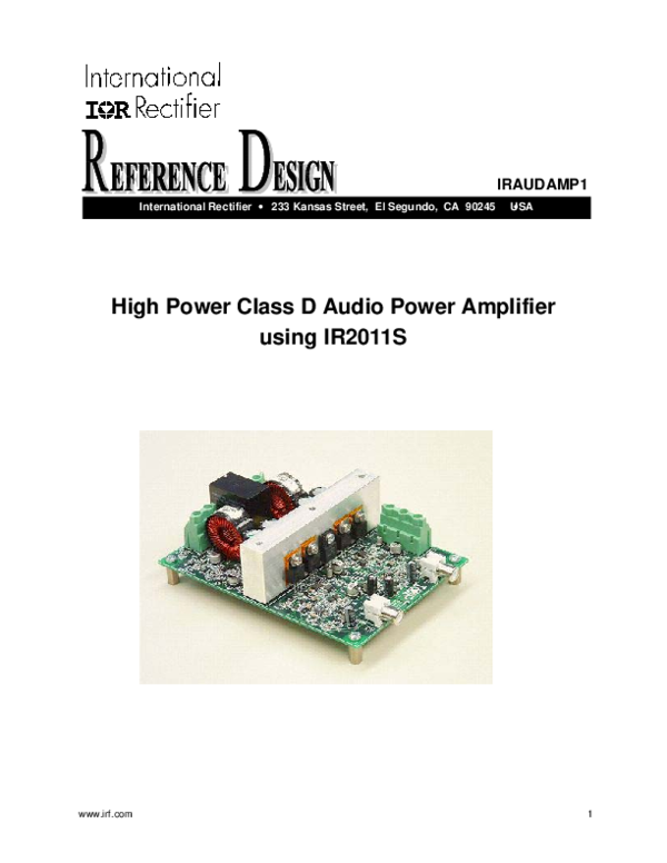 (PDF) High Power Class D Audio Power Amplifier using IR2011S Marius
