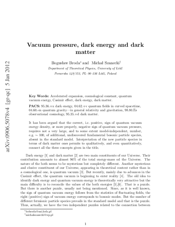 (PDF) Vacuum pressure, dark energy and dark matter Bogusław Broda