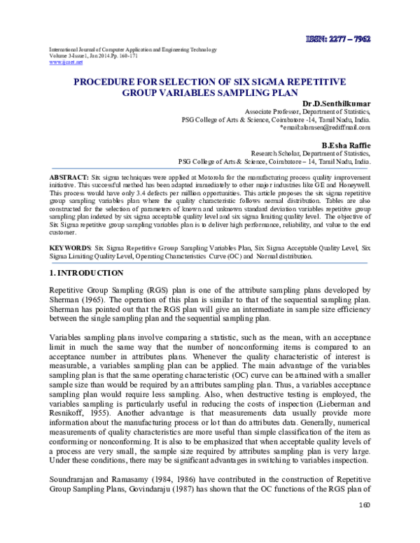 (PDF) PROCEDURE FOR SELECTION OF SIX SIGMA REPETITIVE GROUP VARIABLES ...
