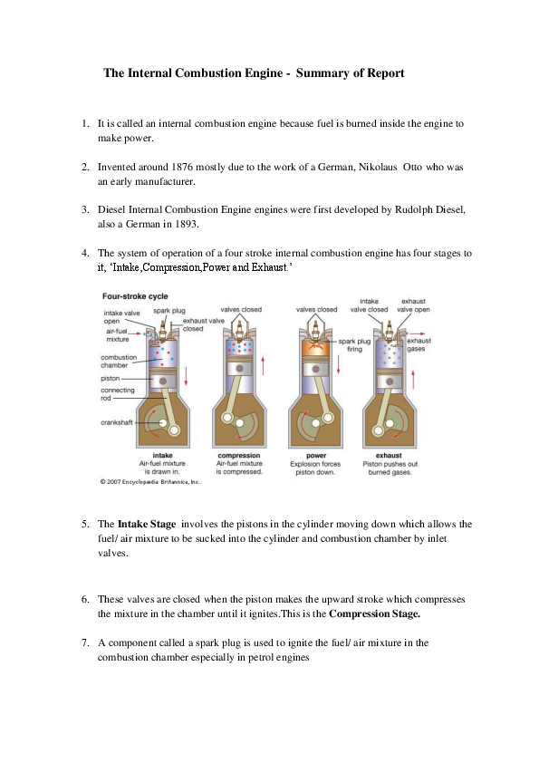 (DOC) The Internal Combustion Engine Summary of Report dominic