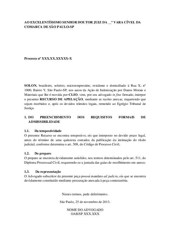 (DOC) MODELO DE APELAÇÃO CÍVEL RESPONSABILIDADE