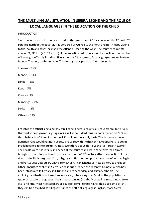 (DOC) THE MULTILINGUAL SITUATION IN SIERRA LEONE AND THE ROLE OF LOCAL