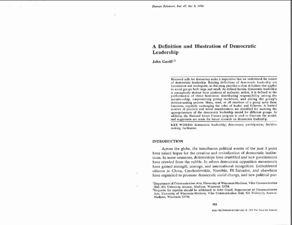 (PDF) A Definition and Illustration of Democratic Leadership