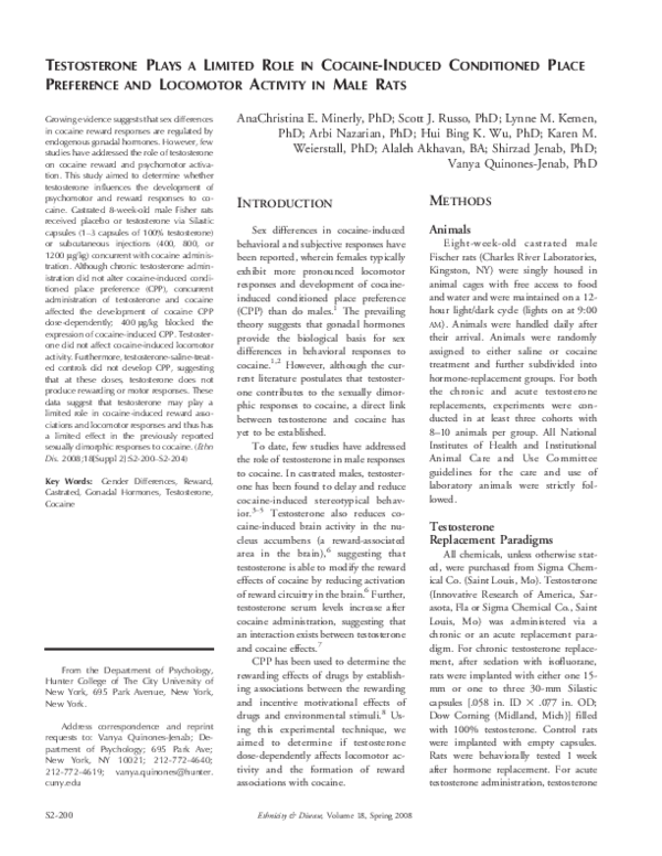 (PDF) TESTOSTERONE PLAYS A LIMITED ROLE IN COCAINEINDUCED CONDITIONED