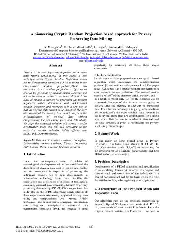 (PDF) A pioneering Cryptic Random Projection based approach for Privacy ...