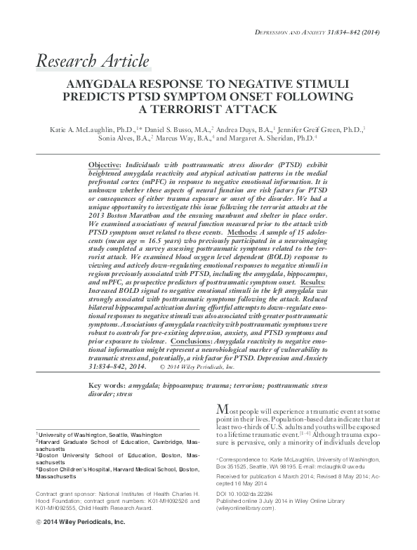 (PDF) AMYGDALA RESPONSE TO NEGATIVE STIMULI PREDICTS PTSD SYMPTOM ONSET ...