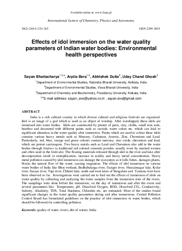 (PDF) Effects of idol immersion on the water quality parameters of ...