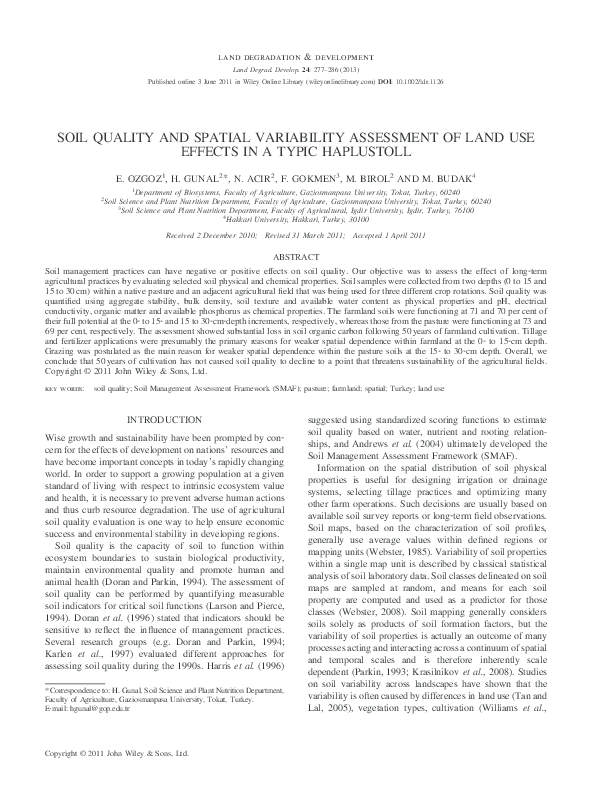(PDF) SOIL QUALITY AND SPATIAL VARIABILITY ASSESSMENT OF LAND USE ...