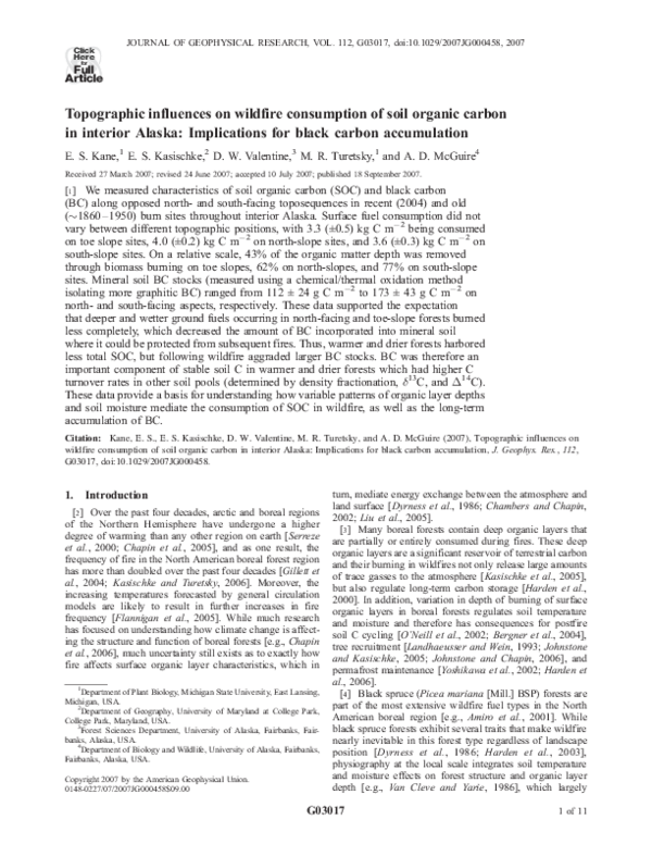 (PDF) Topographic influences on wildfire consumption of soil organic ...