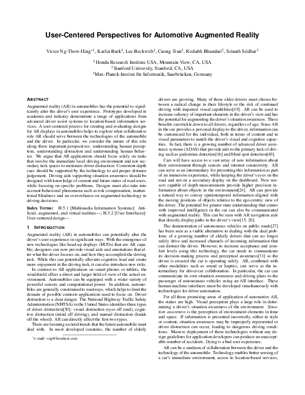 (PDF) User-Centered Perspectives for Automotive Augmented Reality