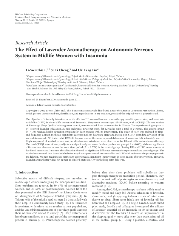 (PDF) The Effect of Lavender Aromatherapy on Autonomic Nervous System ...
